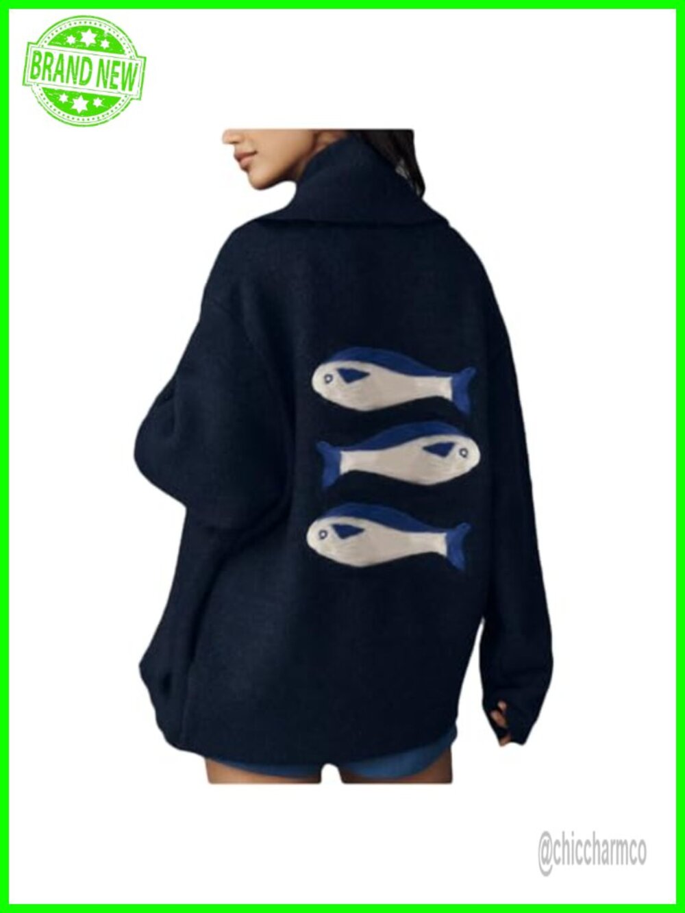 Women's Oversized Graphic Knit Cardigan Long Sleeve Button Down Sweater